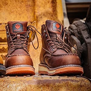 SUREWAY 6” Mens Heavy Duty Steel/Composite/Soft Toe Work Boots for Men,Comfortable & Durable,Goodyear Welt,Full Grain Leather,Oil/Slip Resistant,Wedge Moc Toe Industrial Construction Boots/Shoes