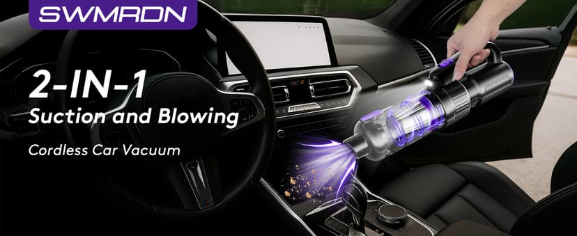 SWMRDN Car Vacuum Portable Cordless, 20000Pa Mini Vacuum Cleaner & Air Duster, 130W Brushless Motor Handheld Vacuum Cordless with LED Light, 7800mAh Battery, Multi-Nozzles for Car, Office, Home, Pet