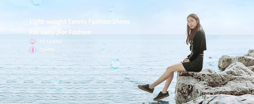 Obtaom Women Tennis Fashion Shoes Casual PU Leather Sneakers Comfortable Court Sneakers