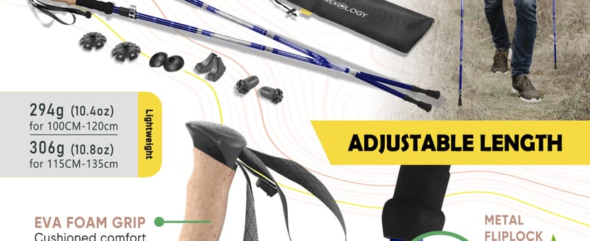 Trekology Trek-Z Collapsible Hiking & Trekking Poles - Balance Support for Seniors, Women, and Men, 2pc Per Set