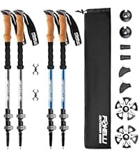 Foxelli Trekking Poles – Lightweight Collapsible Aircraft Grade Aluminum Hiking Poles with Cork Grips Quick Locks & All-Terrain Accessories – Pair of 2