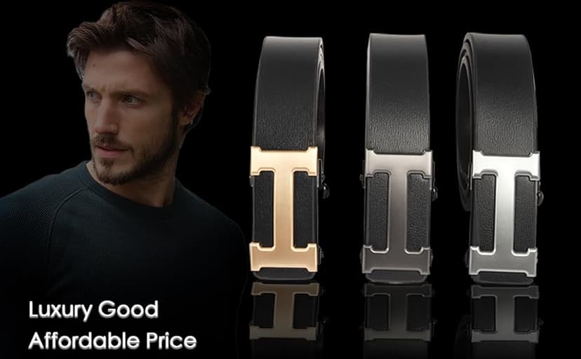 Aurolran Men&Womens Leather Dress Belt Business Automatic Buckle Belt Color-Black Silver Gold