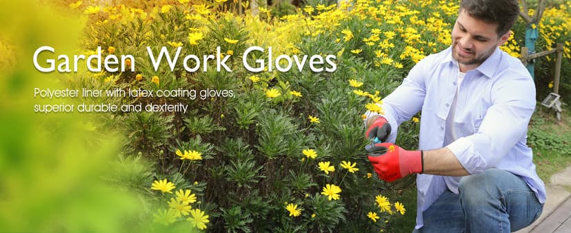 COOLJOB Gardening Gloves for Men, 2 Pairs Breathable Rubber Coated for Garden Weeding Landscaping, Outside Work for Lawn Yard, Men's Large Size, Black & Red