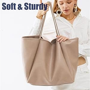 HOXIS Oversize Pu Leather Tote Women Weekender Bag Shopper Handbag Travel Purse