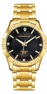 DREAMING Q&P Fq-005 Classic Style Gold Stainless Steel Mens Wrist Watches with Crystals for Man