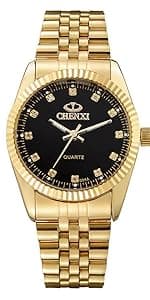 DREAMING Q&P Fq-005 Classic Style Gold Stainless Steel Mens Wrist Watches with Crystals for Man