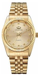 DREAMING Q&P Fq-005 Classic Style Gold Stainless Steel Mens Wrist Watches with Crystals for Man