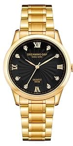 DREAMING Q&P Fq-005 Classic Style Gold Stainless Steel Mens Wrist Watches with Crystals for Man