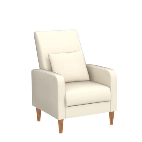 COLAMY Mid-Century Modern Upholstered Accent Chair with Back Pillow & Solid Wood Legs, Fabric Cozy Armchair for Living Room, Bedroom, Reading Nook, Apartment & Small Spaces, Beige