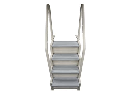 Confer Plastics Step-1X: Sturdy Above Ground Entry System with Dual Handrails and Slip-Resistant Steps, Easy Installation, Supports up to 400 lbs - Proudly Made in USA. Warm Grey with Grey Treads