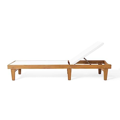 Christopher Knight Home Dina Set of 2 Chaise Lounge Chair Outdoor, Acacia Wood Frame Sunbathing Pool Lounger, Adjustable Backrest Patio Lounge Chaise for Poolside/Garden/Backyard, Teak + White