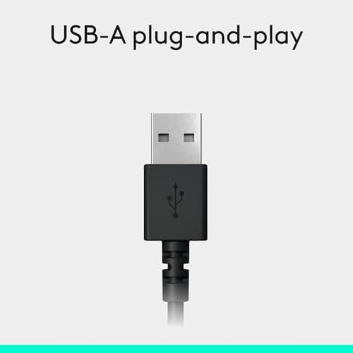 Logitech H390 Wired Headphones with Mic, USB-A Headset with Microphone for PC, Noise Cancelling Microphone for Video Meetings, Music, Gaming - Black