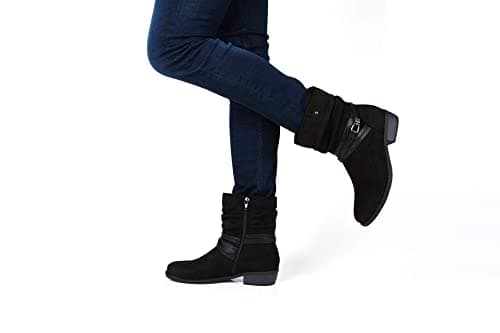 VJH confort Women's Mid Calf Boot,Round Toe Low Heel Comfort Slouchy Bootie with Side Zipper Buckle Strap