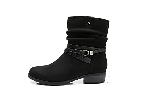 VJH confort Women's Mid Calf Boot,Round Toe Low Heel Comfort Slouchy Bootie with Side Zipper Buckle Strap
