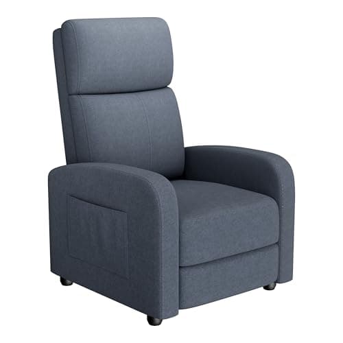 GarveeHome Linen Fabric Manual Recliner Chair, with Side Pocket, High Backrest, Thick Cushion, Adjustable Push Back Recliner,Cozy Lounge Chair for Living Room, Home Theater, Bedroom, Dark Gray