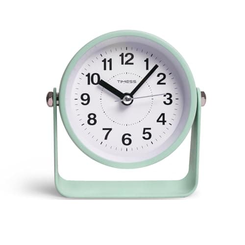 TIMESS Analog Alarm Clock, Silent Non-Ticking Quartz Movement, Battery-Operated with Snooze & On-Demand Light, Easy to Set Gentle Wake Bedside Desk Clock, Ideal for Home, Travel, Office (Green)