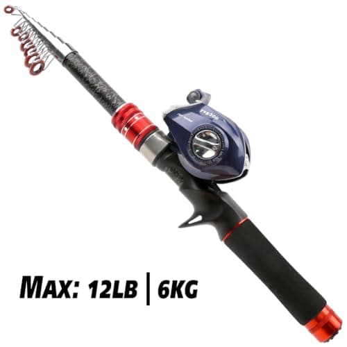 Telescopic Fishing Rod and Reel Combos, Carbon Fiber Fishing Rod with Stainless Steel Baitcasting Reel Portable Fishing Pole Reel Combo for Travel Saltwater Freshwater