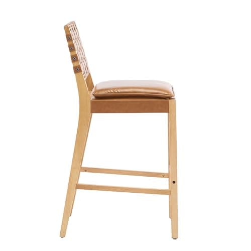 Merax Rattan Counter Height Bar Stools with PU Cushion Set of 4, 29" Seat Height Counter Chairs with Solid Wood Frame & Rattan Backrest, Boho Style Barstools for Kitchen Island, Brown