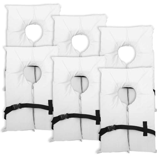 6 Pack Coast Guard Approved Life Jackets. High Visibility Color Type II Keyhole Life Vest in Classic May West Style. Compliance Flotation Device