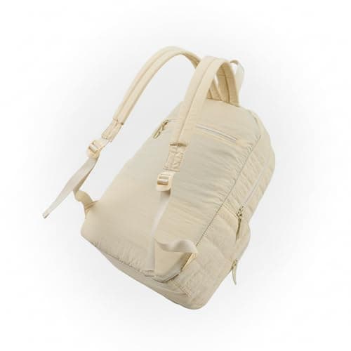 KAILUOLAI Quilted Backpack, Water-Resistant Nylon Bookbag for 15.6 Inch Laptop, College Bookbag Travel Backpack for Men Women (Off-white)