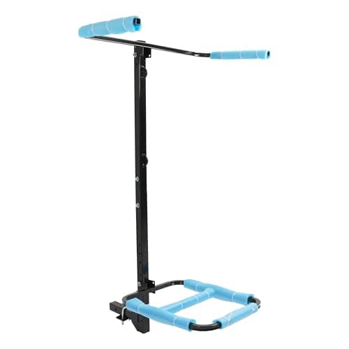 ALMULOO RV Hitch Mount Kayak Rack Fits up to 12'' Kayaks Vertical Standing Kayak Carrier 2'' Hitch Receiver Height Adjustable 150LBS for RV Truck SUV Steel