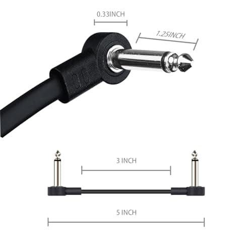 GOGHOST 3 Inch Guitar Patch Cables 6 Pack, 1/4" TS Right Angle Effect Pedal Flat Cables, Pedal Board Patch Cables, Black