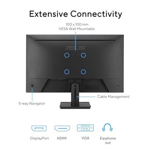 ASUS 24” 1080P Computer Monitor (VA249QG) – IPS, Full HD, 120Hz, 1ms, Adaptive-Sync, 99% sRGB, Speakers, HDMI, DisplayPort, VGA, Low Blue Light, Flicker-Free, VESA Mountable, 3yr Warranty