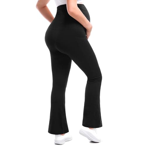 Pregnancy Pants, Buttery Soft, High Waisted, Over The Belly, Highly Stretchy, Fall Fashion Clothes, Yoga, for Casual Wear Leafigure Maternity Flare Leggings with Pockets B0F5HNGVG7