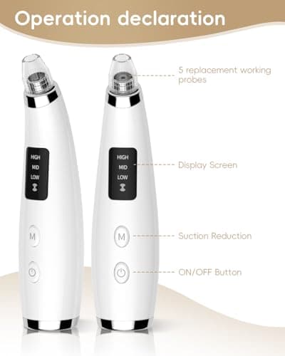 Blackhead Remover Pore Vacuum, Pore Cleaner for Face with 5 Attachments & 3 Suction Levels, USB Rechargeable Facial Blackhead Extractor Tool for Women & Men (Pearl White)