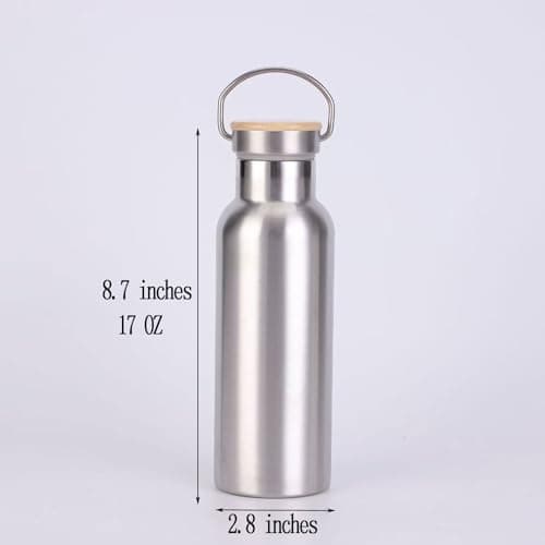 Thermo flask Stainless steel water bottles Vacuum Insulated Travel Tumbler Sport Water Bottle Metal for Hot and Cold Drinks Tea Flask Coffee Mug with Lid and Handle17 oz（Silver)