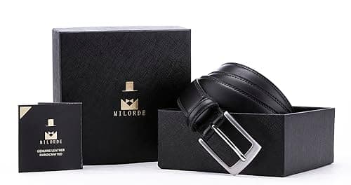 MILORDE Men's Genuine Leather Dress Belt, Handmade, 100% Cow Leather, Fashion & Classic Designs for Work Business and Casual
