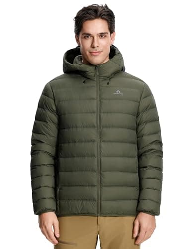 Pioneer Camp Men's Down Puffer Jacket with Hood Lightweight Packable Warm Insulated Thermal Puffy Winter Coat Ski Travel