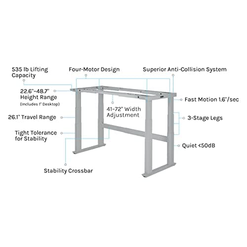 UPLIFT DESK Bamboo (60 x 30 inch) Electric Standing Desk V2-Commercial (Gray) 4-Leg Adjustable Stand Up Desk, Advanced Keypad, Wire Grommets, Wire Management Tray, Bamboo Rocker-X Board