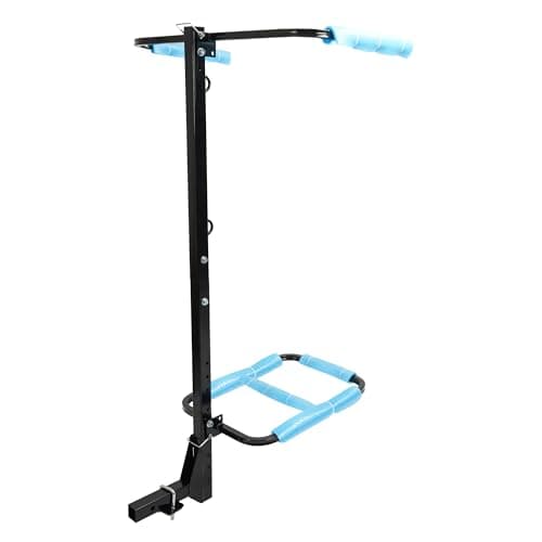 ALMULOO RV Hitch Mount Kayak Rack Fits up to 12'' Kayaks Vertical Standing Kayak Carrier 2'' Hitch Receiver Height Adjustable 150LBS for RV Truck SUV Steel