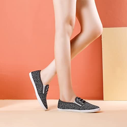 kufeiti Women's Canvas Slip On Shoes Sneakers for Women Fashion Comfortable White Black Elastic Sneakers for Women