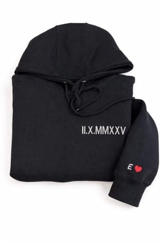 Custom Embroidered Roman Numeral Hoodie – Personalized Hoodie with Initial and Heart for Boyfriend or Girlfriend, Matching Couple Hoodies