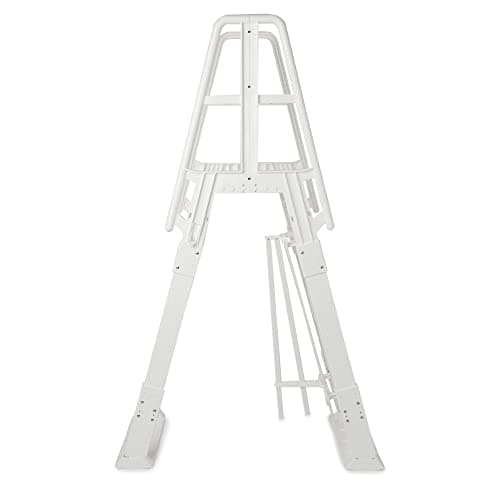 Vinyl Works SLA A-Frame 48 to 56 Inch Adjustable Above Ground Swimming Pool Ladder Entry System with Slide Lock Barrier and Handrails, White