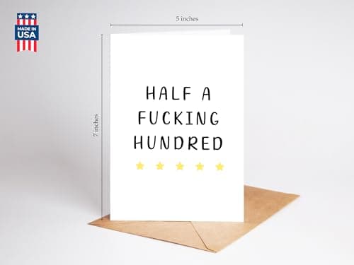 Half a Hundred Birthday Card - Funny 50th Birthday Gifts for Women Men - 50 Year Old Party Supplies Decorations for Him Her - Sarcastic Rude Fiftieth Milestone Bday Present for Mom Dad Husband Wife