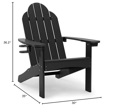 LUE BONA HDPS Adirondack Chairs, 1 Chair, Long-Lasting All-Season Outdoor Patio, Hidden Cup Holder, 350 LBS, Black