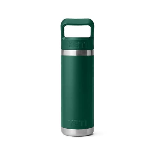 YETI Rambler 18 oz Bottle, Vacuum Insulated, Stainless Steel with Straw Cap, Black Forest Green