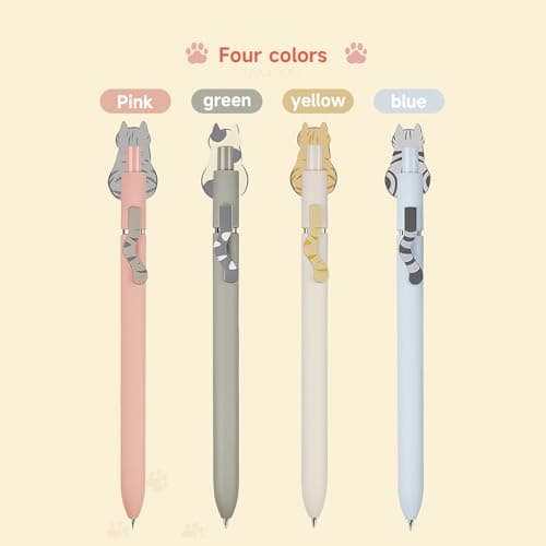 UIXJODO Cat Pens, 4 Pcs 0.5mm Cute Kawaii Black Ink Pens Fine Point Smooth Writing Pen, High-End Series Cat's Tail Retractable Pen for Journaling Note Taking (4 Pcs Cat) B0BRFT21L7