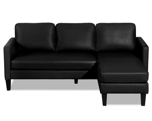 USSerenaY Faux Leather Sectional Couch, L Shaped Sofa with 3 Seater Couch and Reversible Chaise Convertible PU Leather Comfy Couches for Living Room (Black)