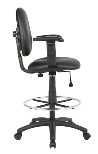Boss Office Products B1691-CS Stand Up Caressoft Drafting Stool with Adjustable Arms in Black, Vinyl