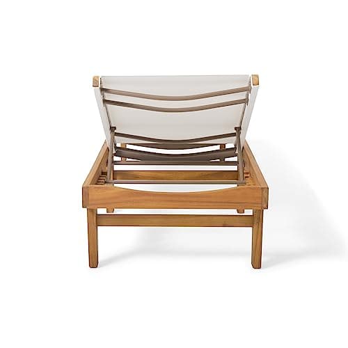 Christopher Knight Home Dina Set of 2 Chaise Lounge Chair Outdoor, Acacia Wood Frame Sunbathing Pool Lounger, Adjustable Backrest Patio Lounge Chaise for Poolside/Garden/Backyard, Teak + White
