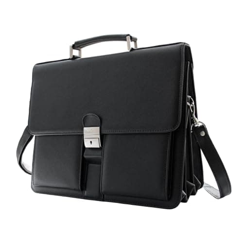 Mens Leather Briefcases Office Attorney Attache Case Ideal Gift Messenger Bag w/Padded Compartment,Black