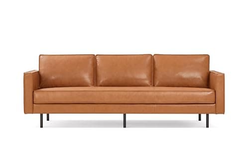 Valencia Varese 90" Full Leather Couch Cognac Tan Brown- Italian Nappa Leather Modern Cloud Couch for Living Room/Apartment Furniture