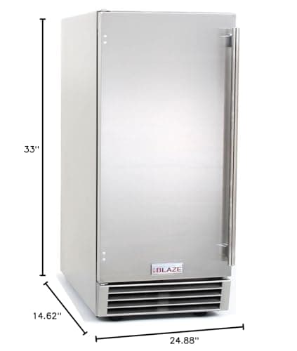 Blaze 15-Inch Outdoor Rated Ice Maker with Gravity Drain – Stainless Steel Machine Produces 50 Lbs. of Ice Daily with 25 Lb. Storage