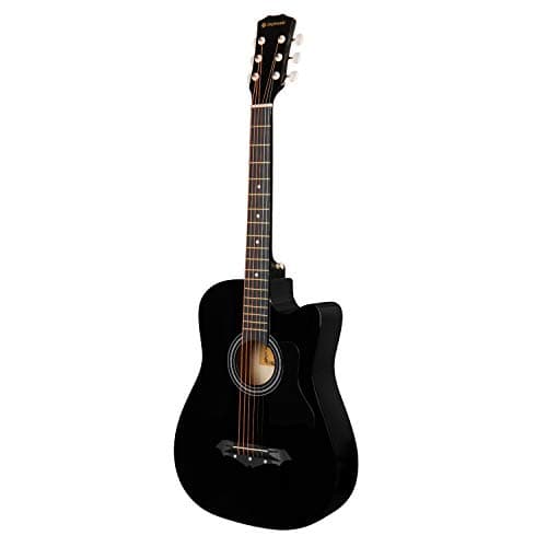 Joymusic 38 inch black beginner acoustic guitar,bundle with a strap with picks holder,digital tuner, set strings, capo,cleaning cloth,6 picks,gig bag.（JG-38C,BK）