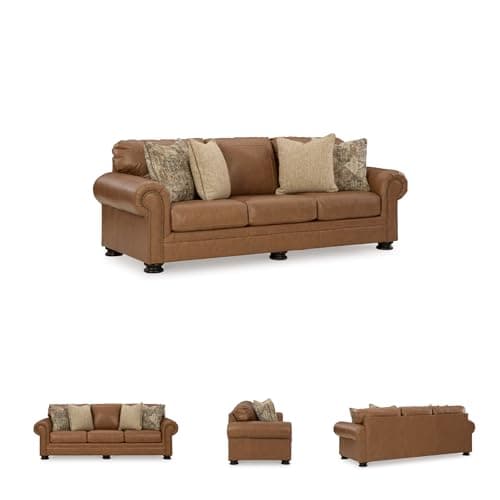 Signature Design by Ashley Carianna Classic Leather Match Sofa with Nailhead Trim, Dark Brown