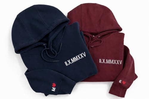 Custom Embroidered Roman Numeral Hoodie – Personalized Hoodie with Initial and Heart for Boyfriend or Girlfriend, Matching Couple Hoodies
